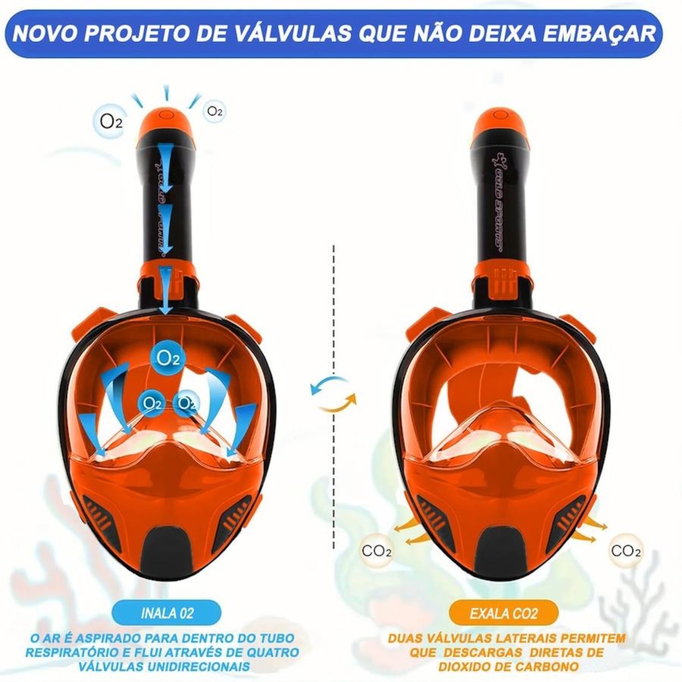 Mascara Subaquática de De Mergulho Gold Sports New Full Face com Snorkel - Foto 4