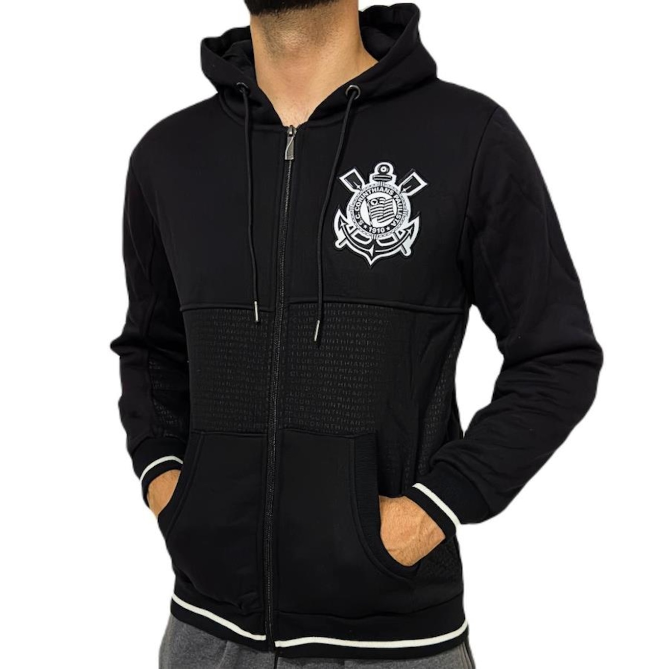 Jaqueta Corinthians Moletom Escudo Lotus - Masculino - Foto 3