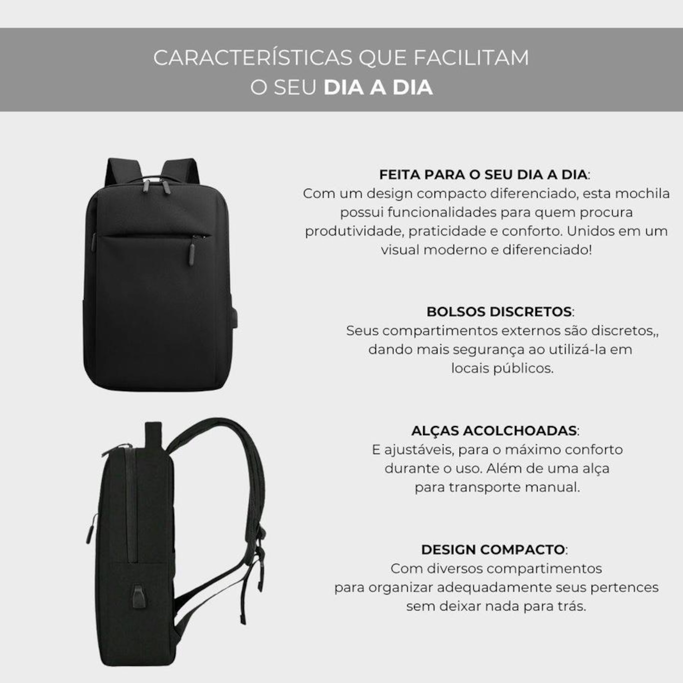 Mochila Executiva Notebook Slim Reforçada com Porta Usb - Foto 3