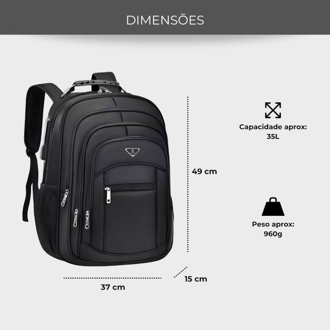 Mochila Executiva Notebook Impermeável Reforçada Senha Antifurto com Porta Usb - Foto 5