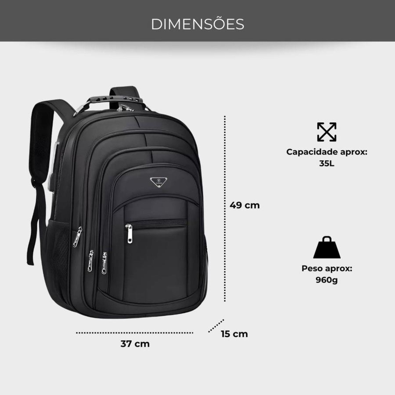 Mochila Executiva Notebook Impermeável Reforçada Senha Antifurto com Porta Usb - Foto 5