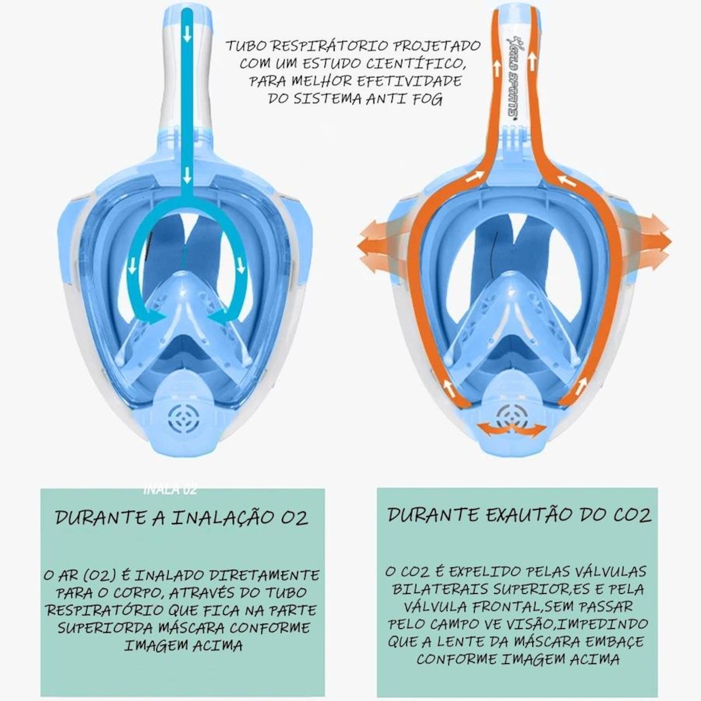 Mascara Subaquática de De Mergulho Gold Sports Sea Full Face com Snorkel - Foto 5
