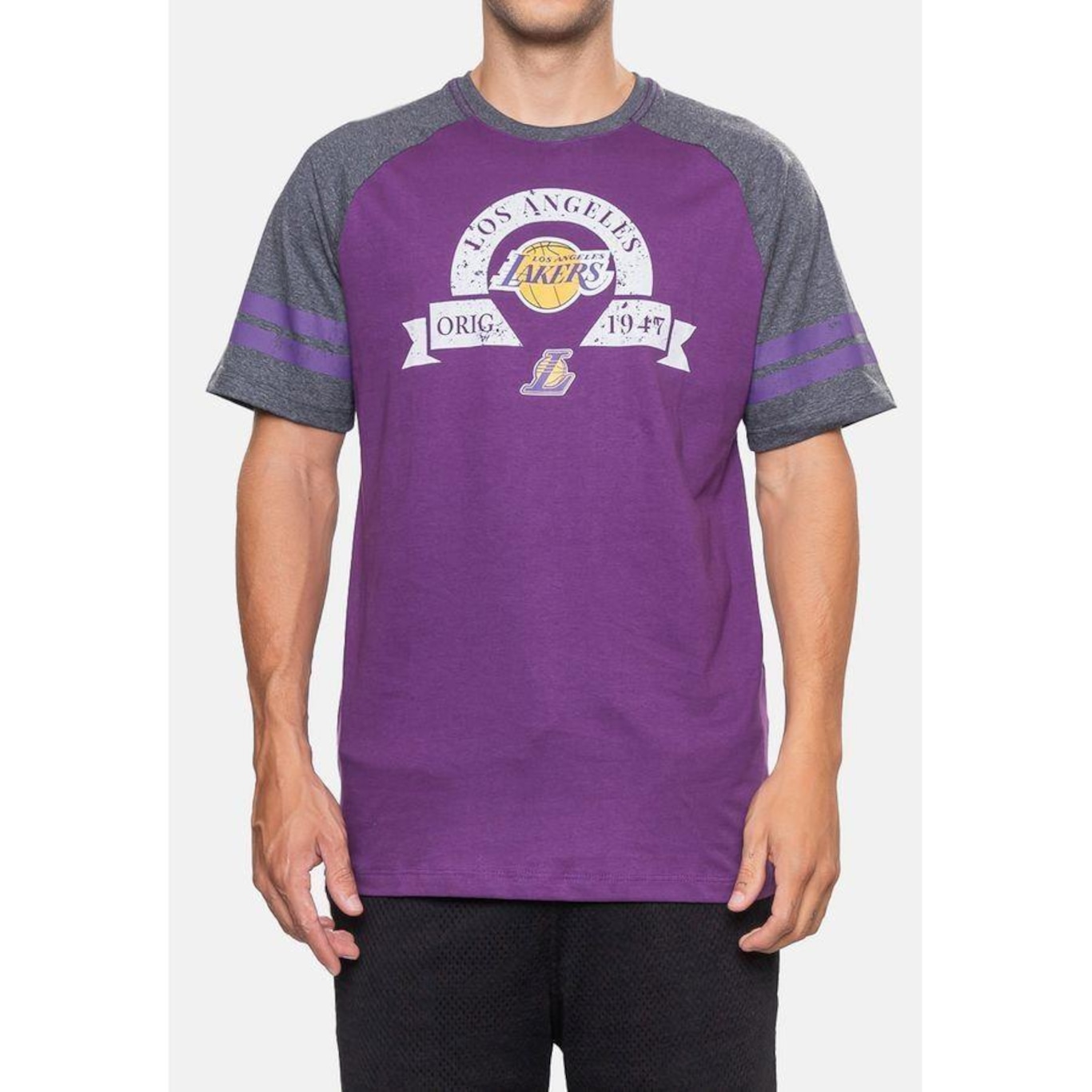 Camiseta Nba Raglan Restored Los Angeles Lakers - Masculina - Foto 1