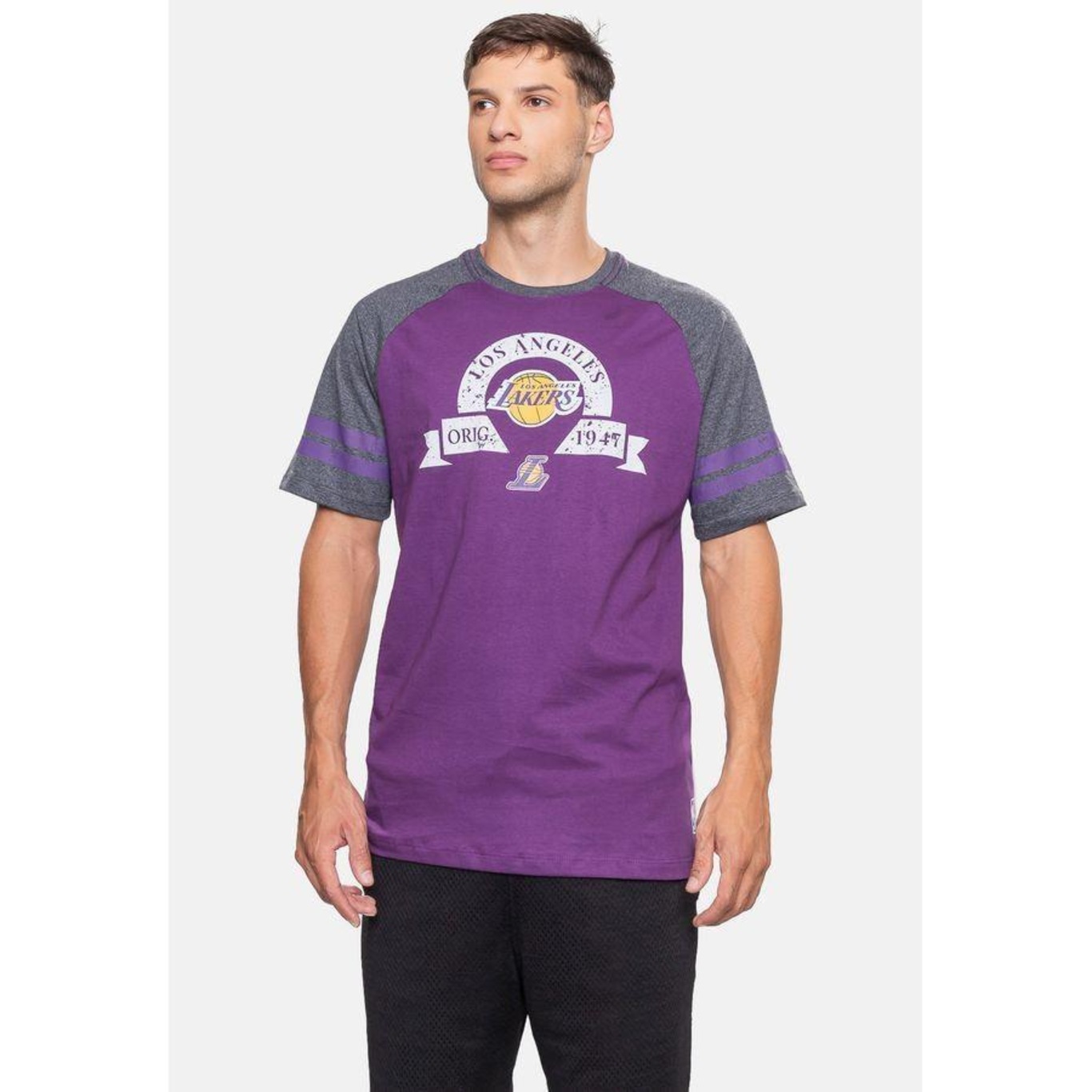 Camiseta Nba Raglan Restored Los Angeles Lakers - Masculina - Foto 2