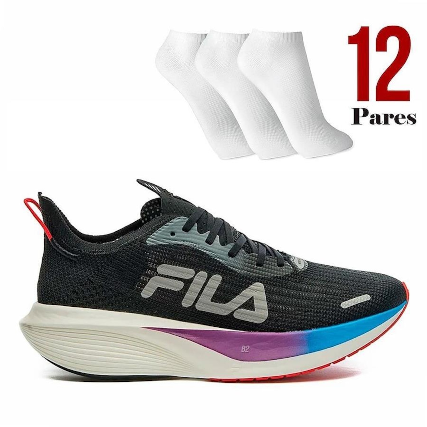 Kit Tênis Fila Racer Carbon 2 + 12 Pares de Meias - Masculino - Foto 1