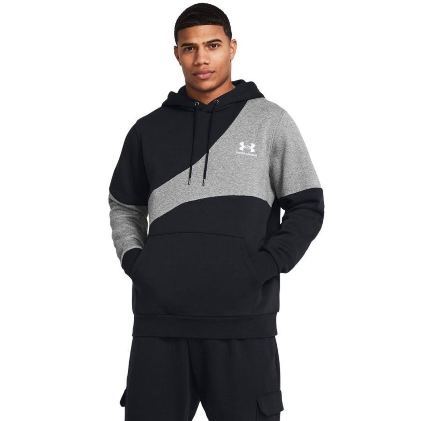 Blusão de Moletom com Capuz Under Armour Essential Fleece Icon Blocked - Masculino - Foto 1