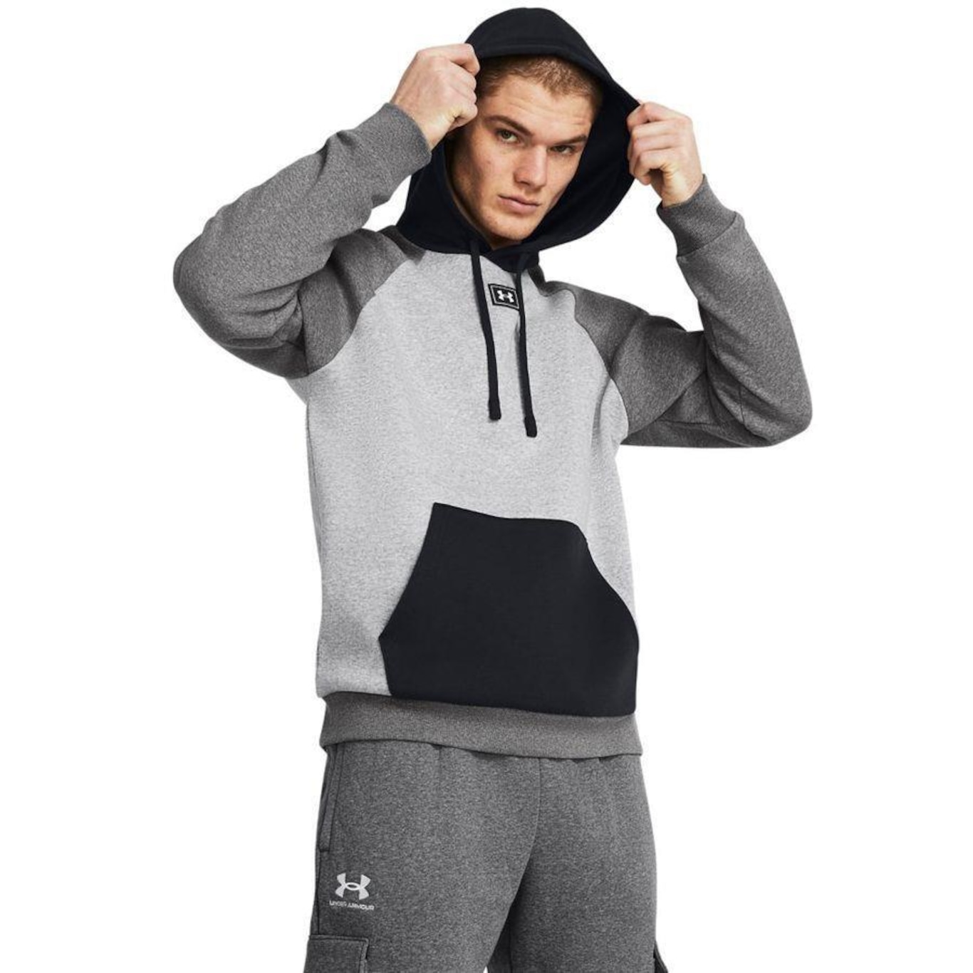 Blusão de Moletom com Capuz Under Armour Rival Fleece Colorblock - Masculino - Foto 1