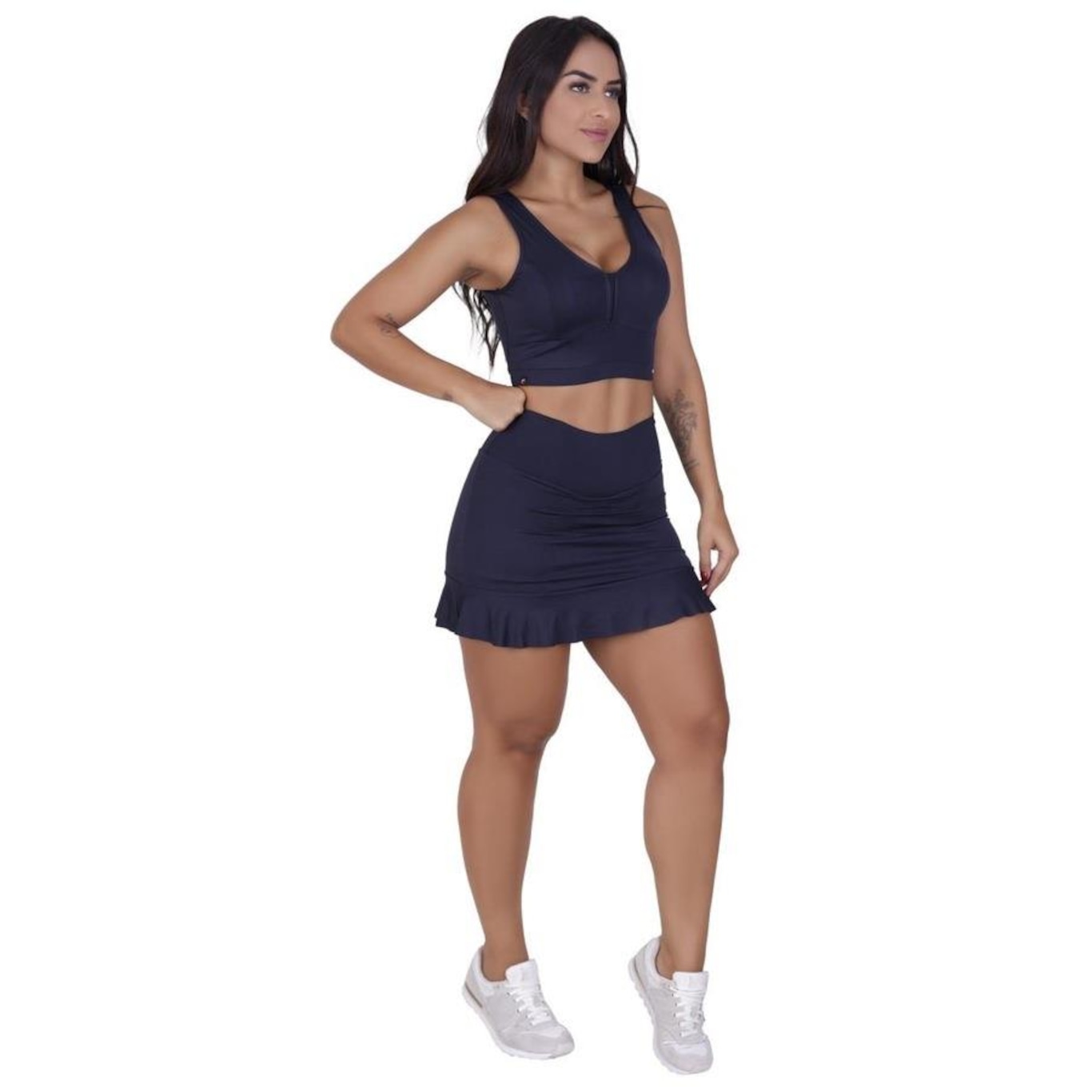 Kit Shorts Saia + Top Cropped Fitness Poliamida Suplex Light - Femino - Foto 1