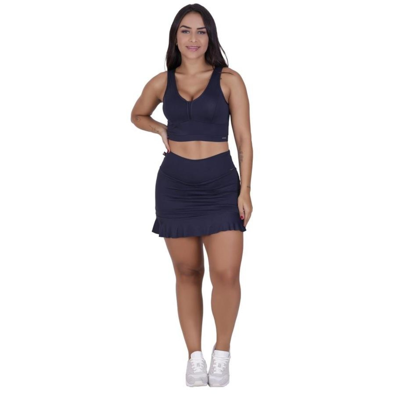 Kit Shorts Saia + Top Cropped Fitness Poliamida Suplex Light - Femino - Foto 2