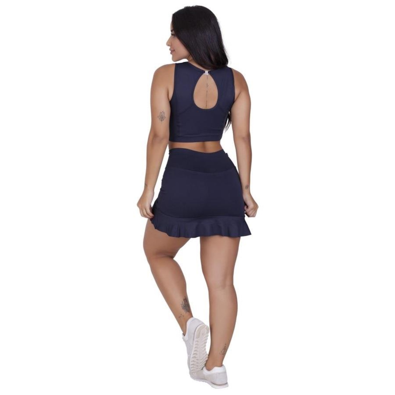 Kit Shorts Saia + Top Cropped Fitness Poliamida Suplex Light - Femino - Foto 3