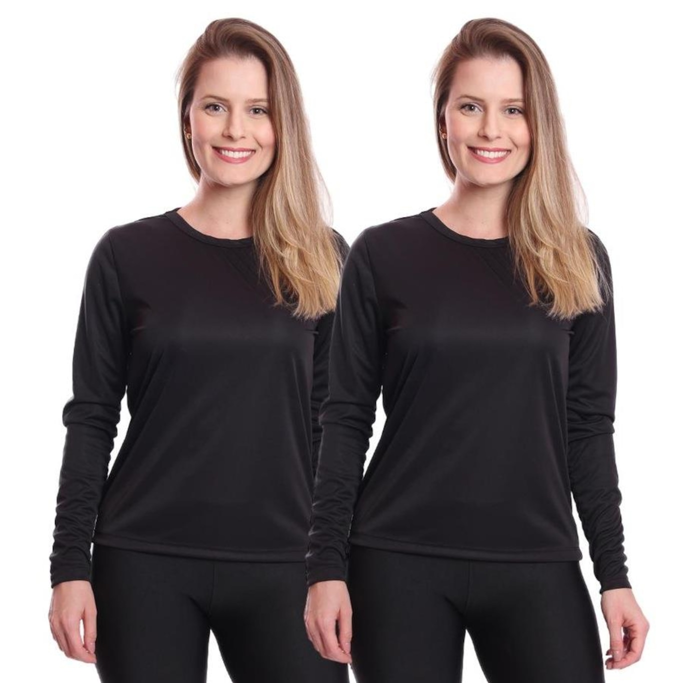 Camiseta Manga Longa Térmica Proteção Solar Uv Dry Fit Segunda Pele - 2 Unidades - Feminina - Foto 1