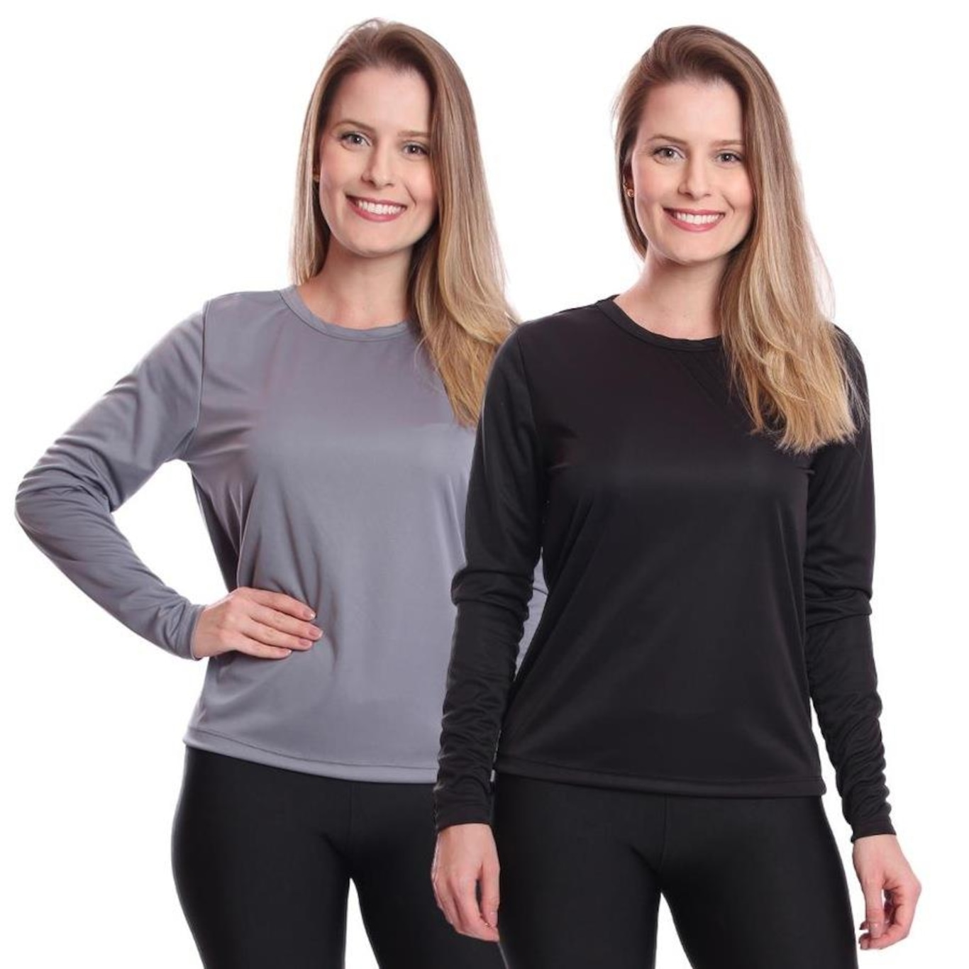 Camiseta Manga Longa Térmica Proteção Solar Uv Dry Fit Segunda Pele - 2 Unidades - Feminina - Foto 1