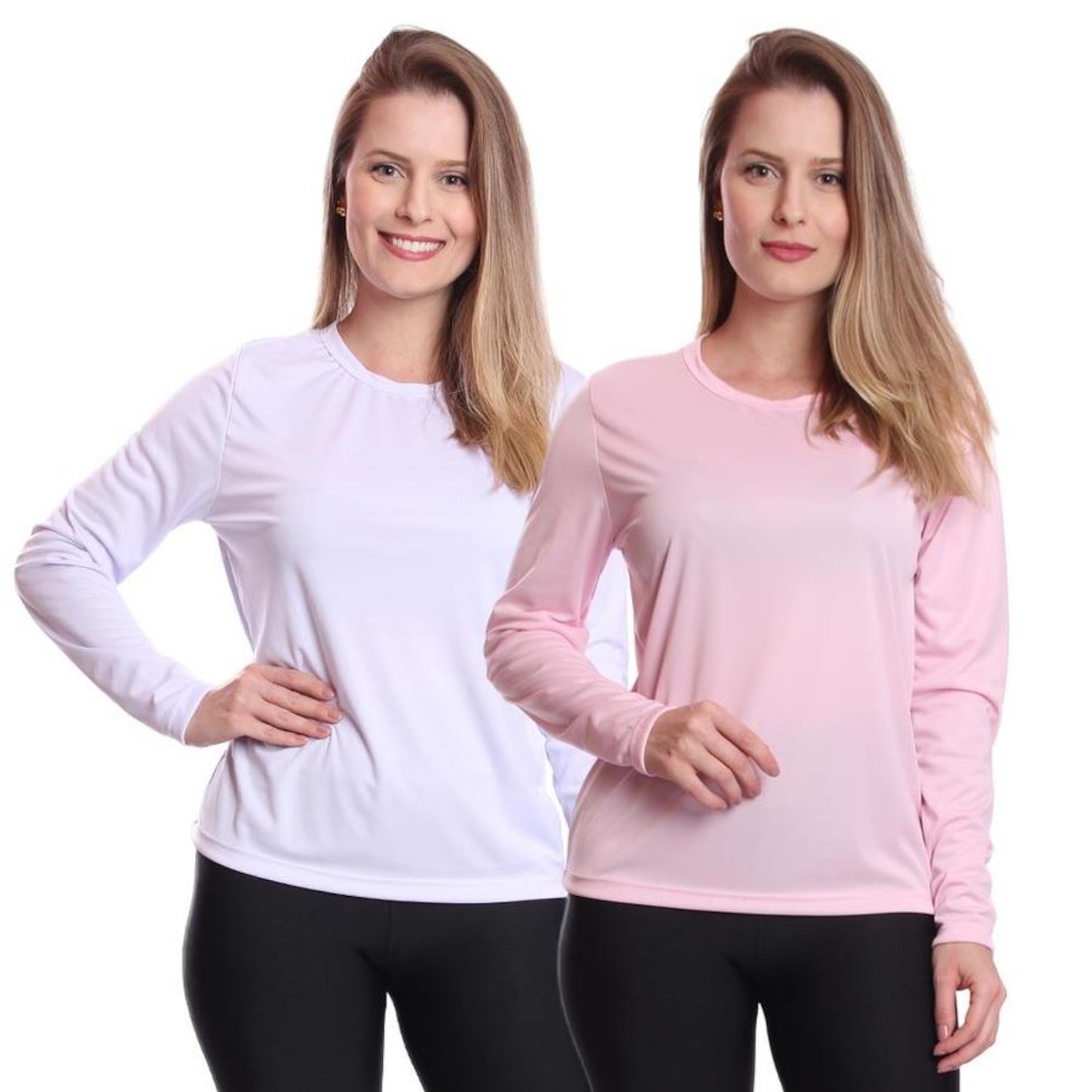 Camiseta Manga Longa Térmica Proteção Solar Uv Dry Fit Segunda Pele - 2 Unidades - Feminina - Foto 1