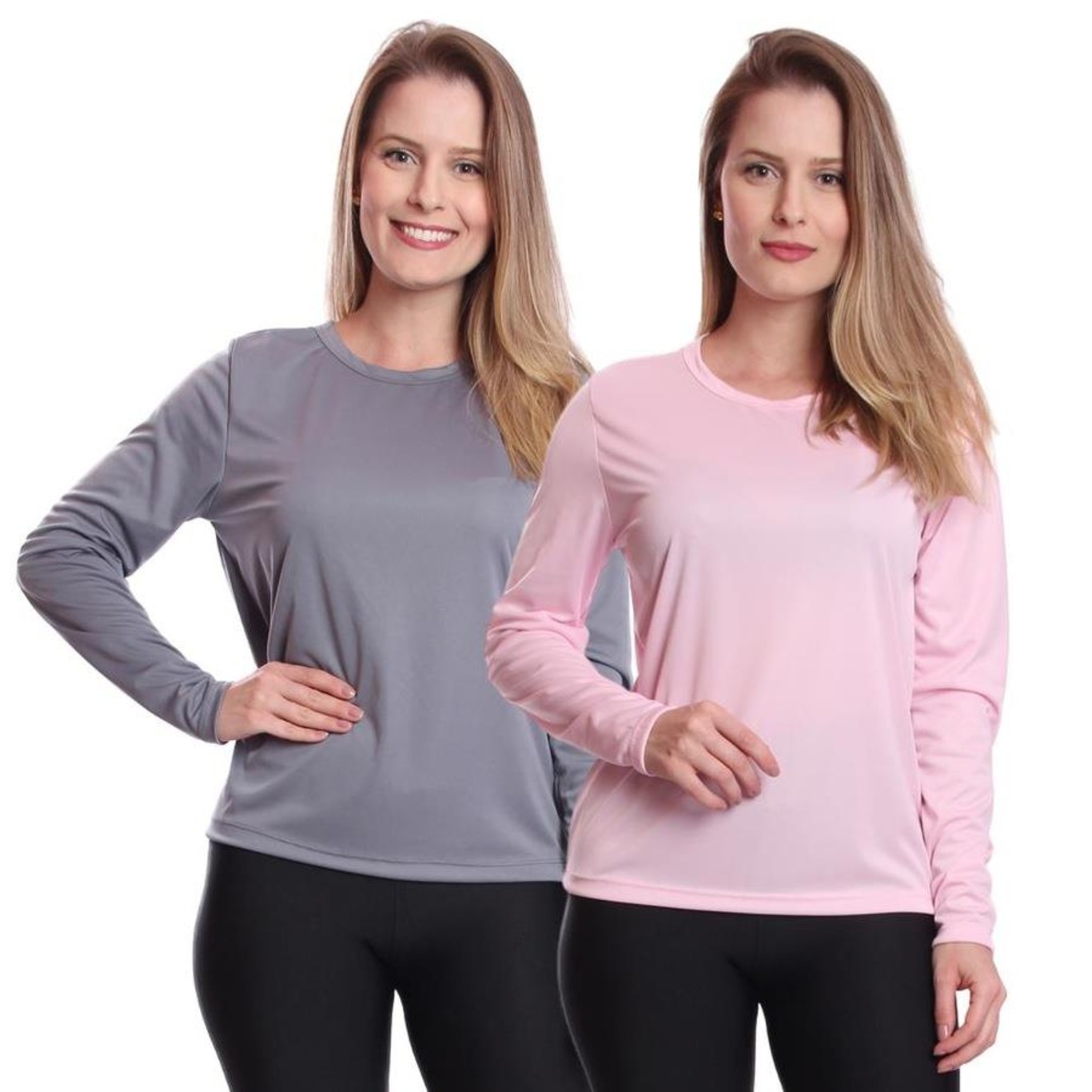 Camiseta Manga Longa Térmica Proteção Solar Uv Dry Fit Segunda Pele - 2 Unidades - Feminina - Foto 1