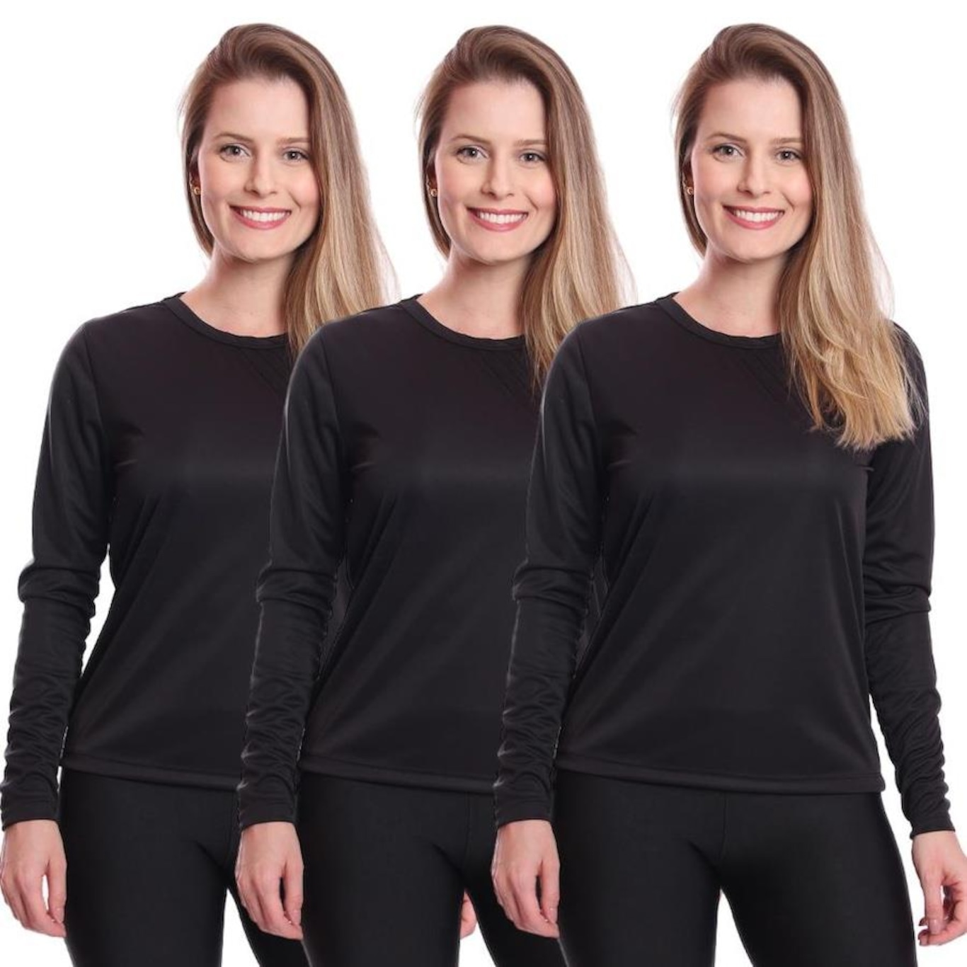 Kit 3 Camisetas Manga Longa  Dellas Fit Proteção Térmica Solar Uv Dry Fit Segunda Pele - Feminina - Foto 1