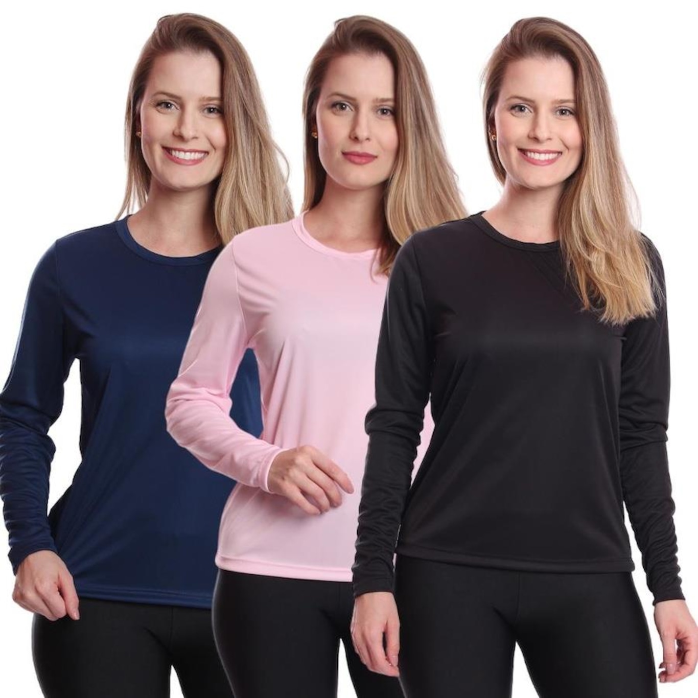 Kit 3 Camisetas Manga Longa  Dellas Fit Proteção Térmica Solar Uv Dry Fit Segunda Pele - Feminina - Foto 1