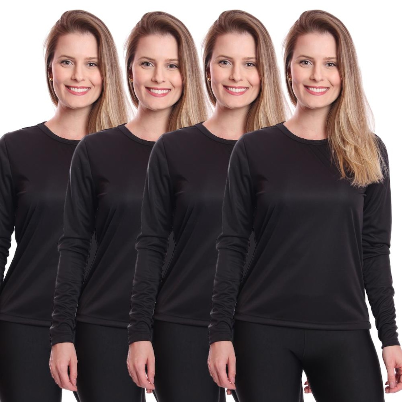 Camiseta Manga Longa Dellas Fit Térmica Proteção Solar Uv Dry Fit - 4 Unidades - Feminina - Foto 1