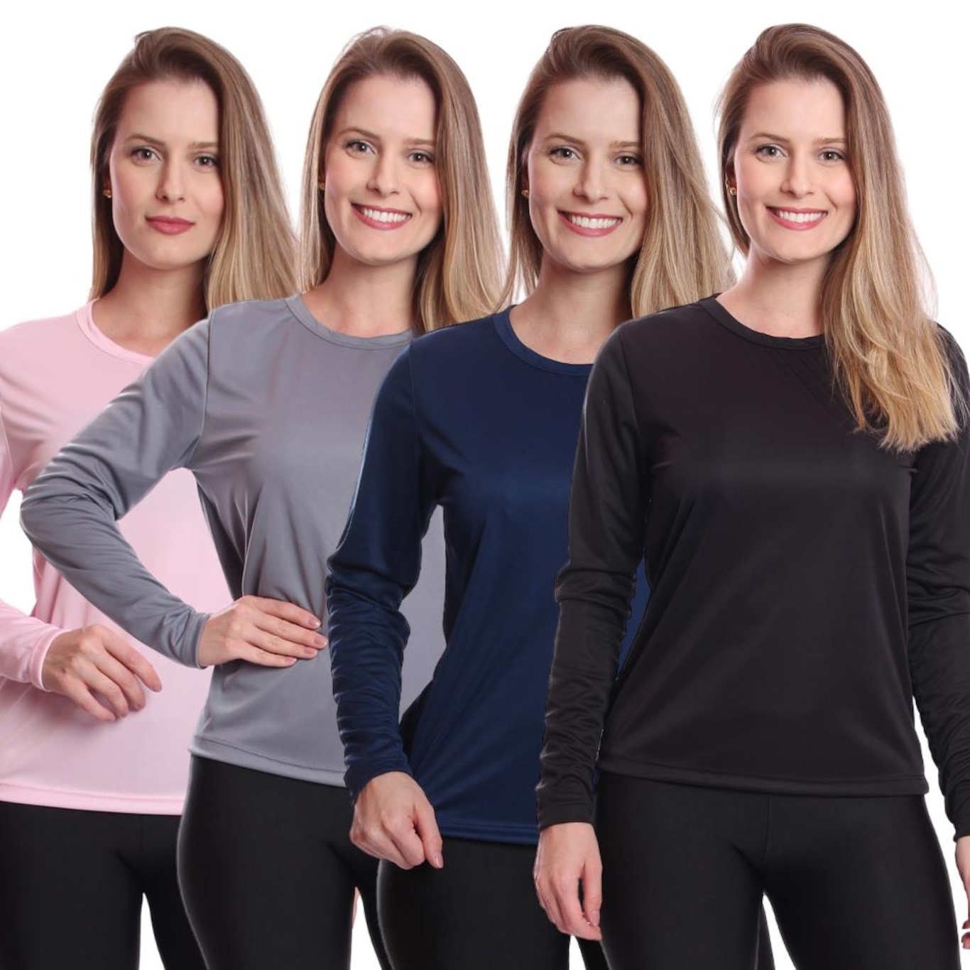 Camiseta Manga Longa Dellas Fit Térmica Proteção Solar Uv Dry Fit - 4 Unidades - Feminina - Foto 1