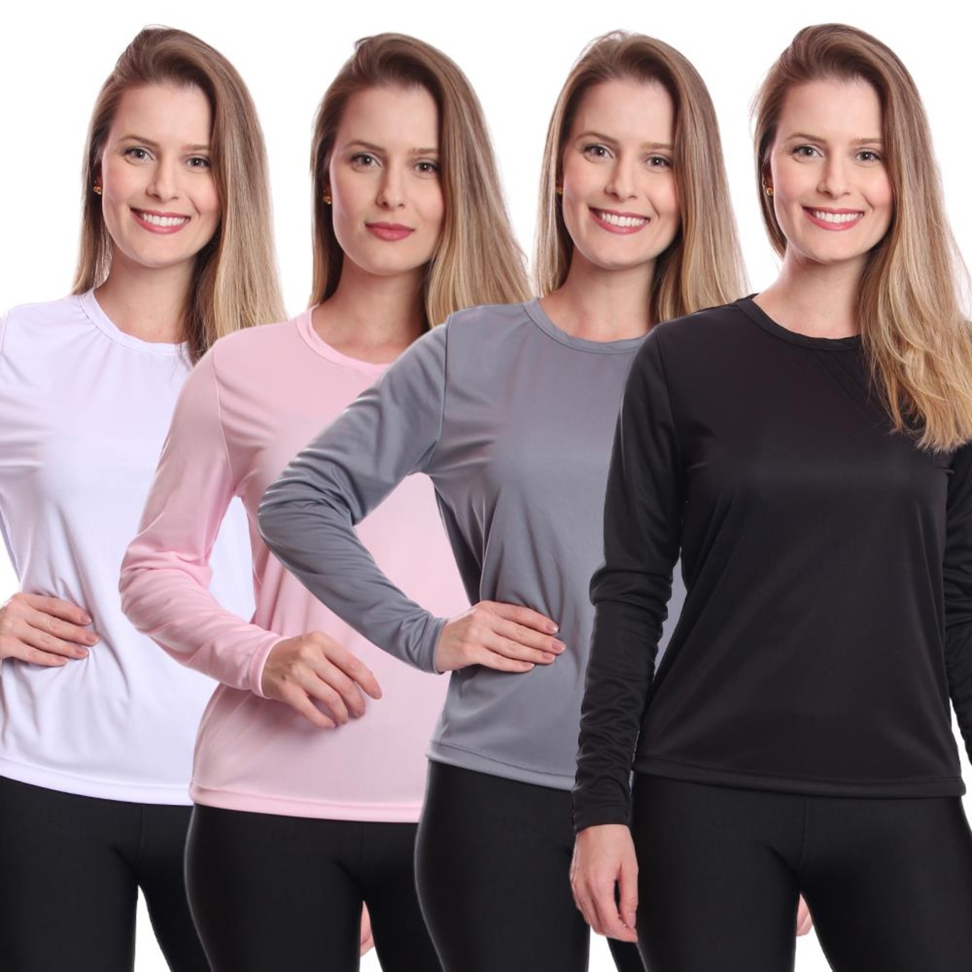 Camiseta Manga Longa Dellas Fit Térmica Proteção Solar Uv Dry Fit - 4 Unidades - Feminina - Foto 1