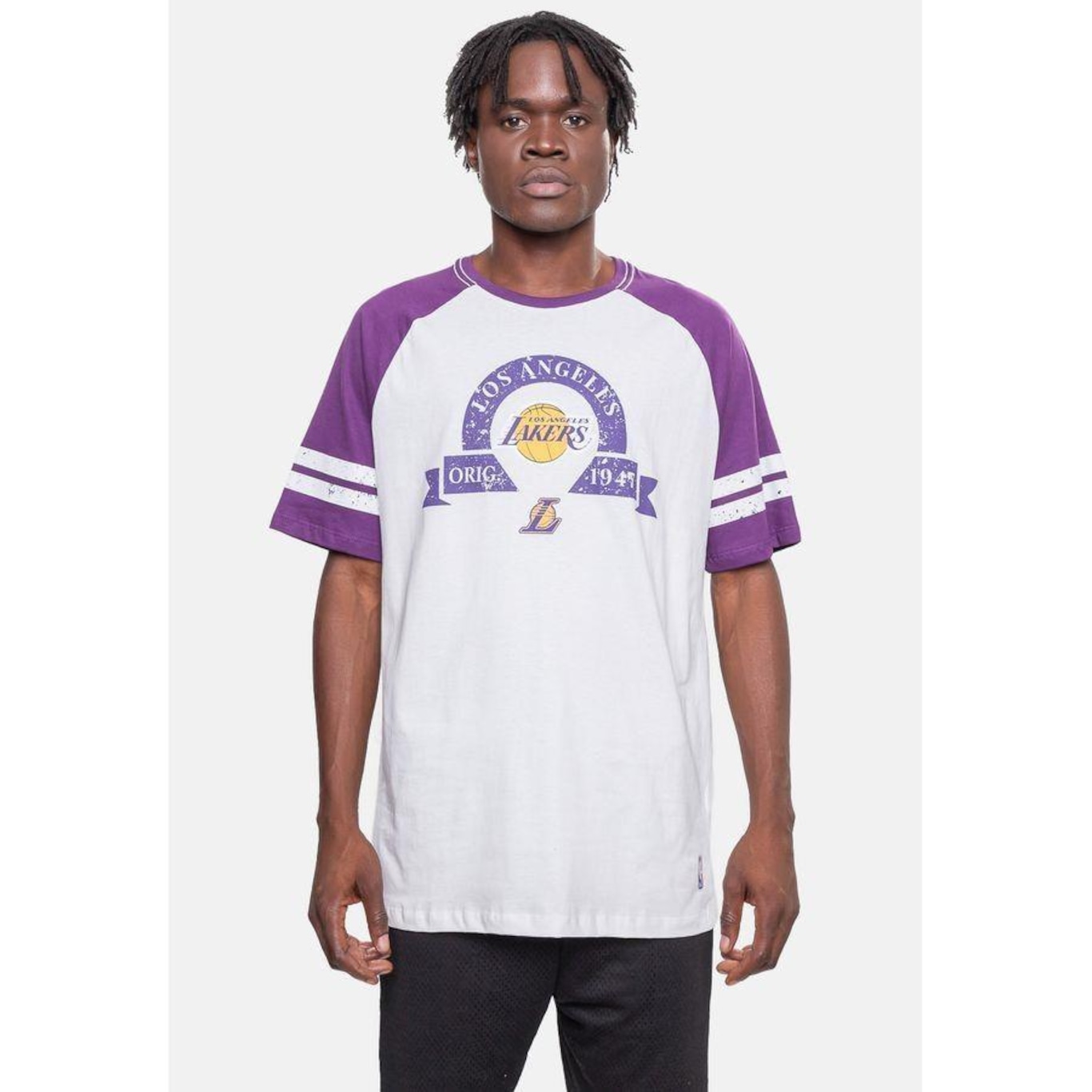 Camiseta Nba Raglan Restored Los Angeles Lakers - Masculina - Foto 3