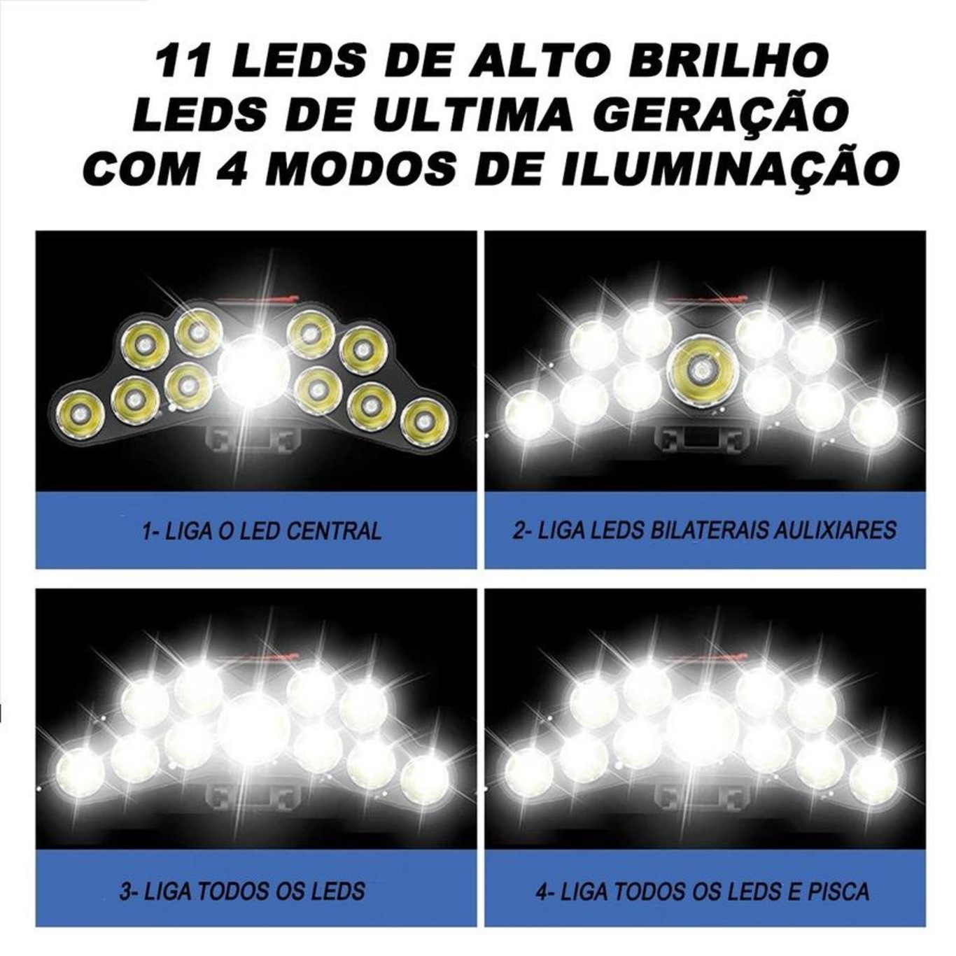 Lanterna Cabeça Gold Sports Holofote 11 Led Recarregável 4 Model Bateria de Lítio a Prova Água - Foto 6