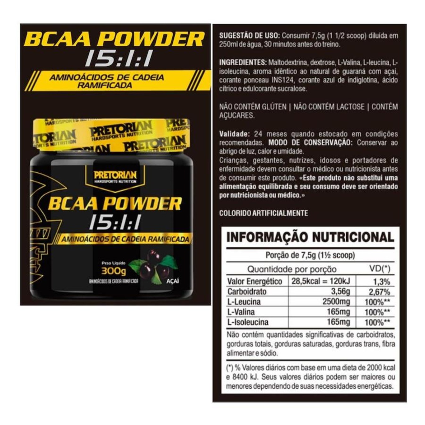 Bcaa Power 15:1:1 Açaí Pretorian  - 300G - Foto 2