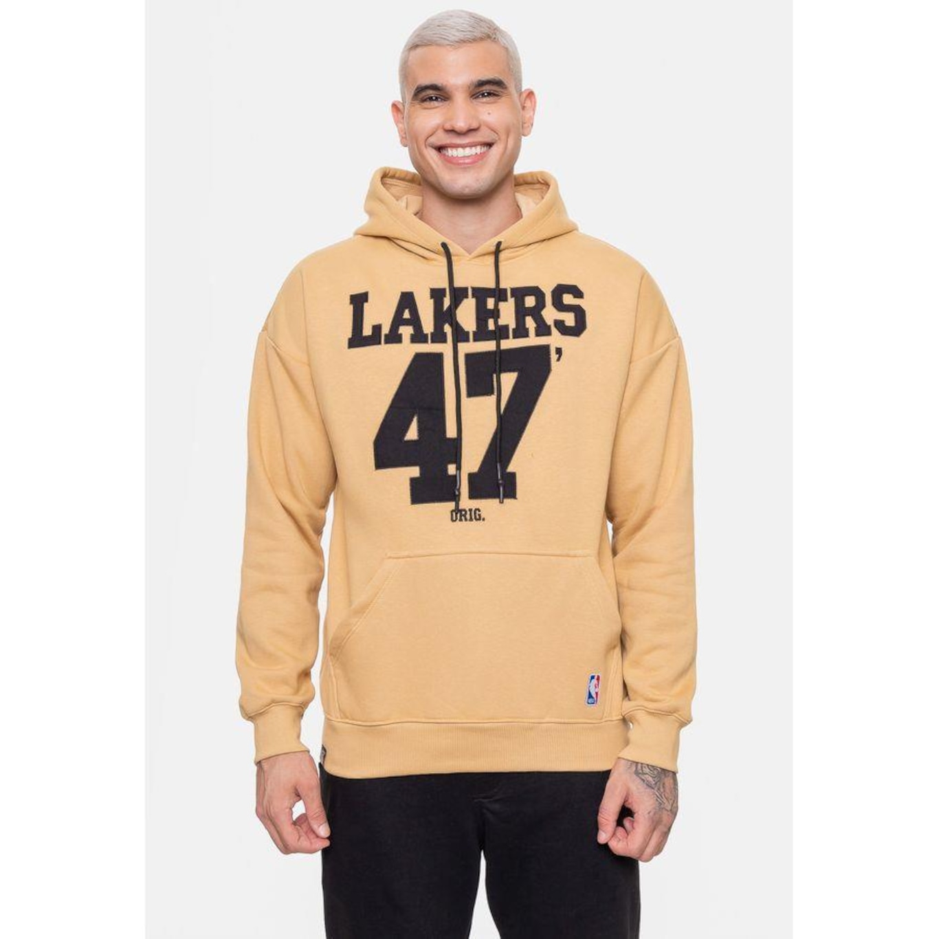 Blusão de Moletom com Capuz Nba Number Twill Los Angeles Lakers Mascavo - Masculino - Foto 1