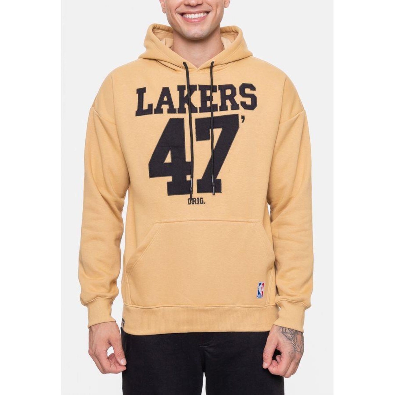 Blusão de Moletom com Capuz Nba Number Twill Los Angeles Lakers Mascavo - Masculino - Foto 3