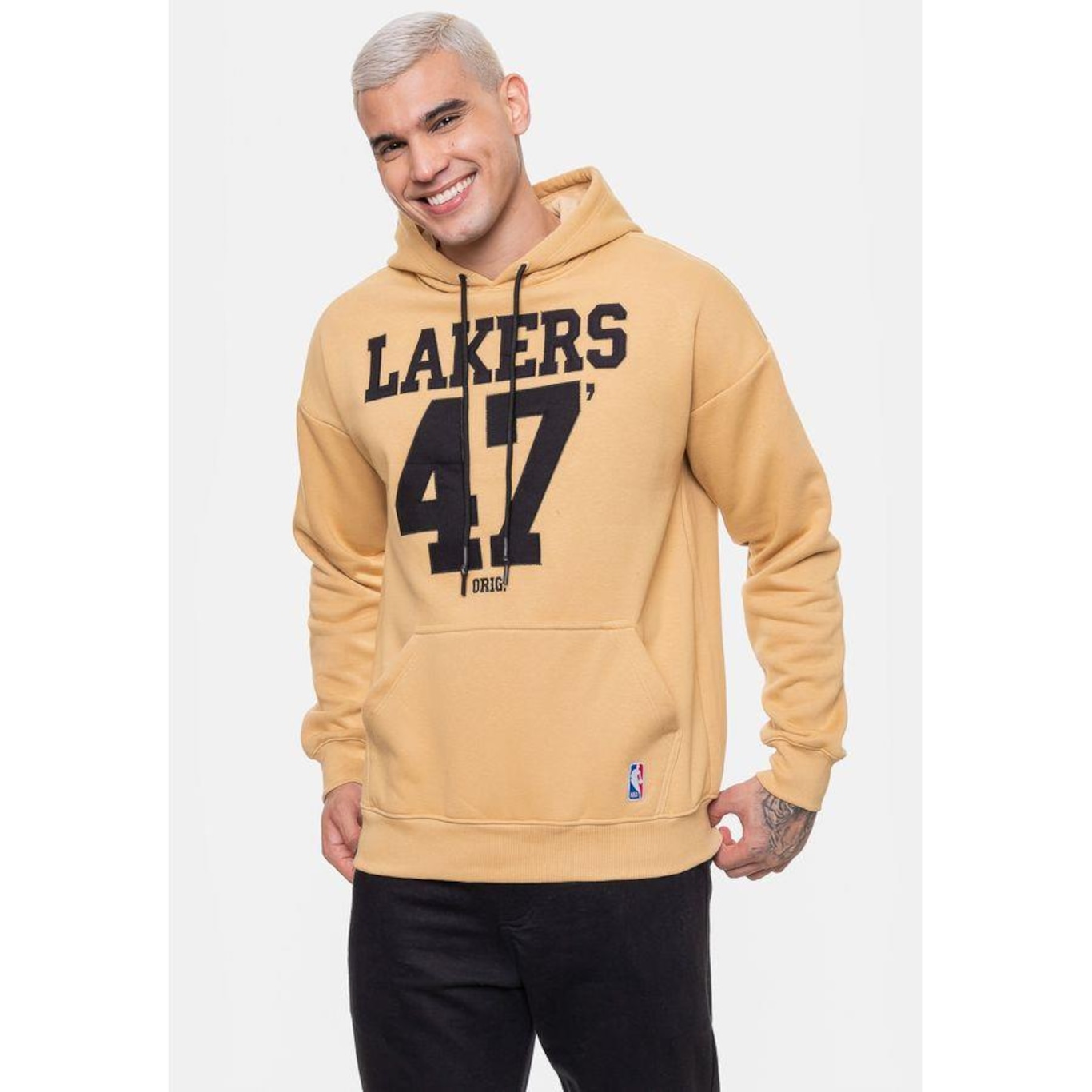 Blusão de Moletom com Capuz Nba Number Twill Los Angeles Lakers Mascavo - Masculino - Foto 4