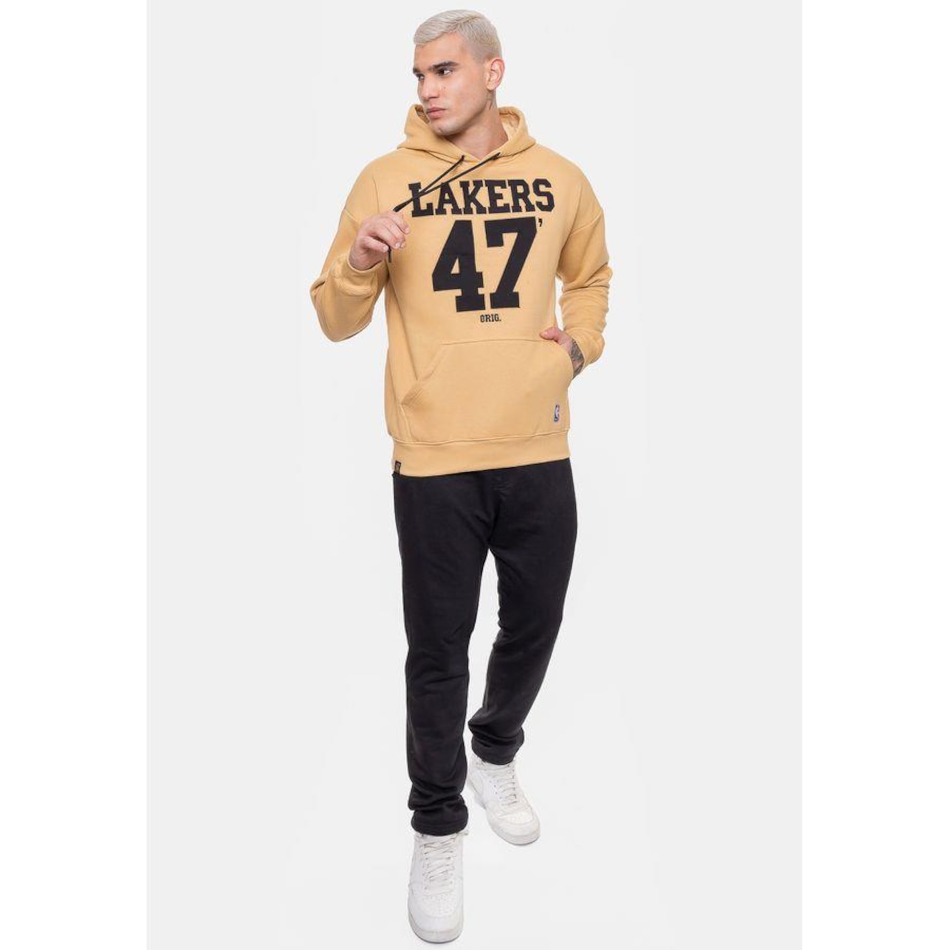 Blusão de Moletom com Capuz Nba Number Twill Los Angeles Lakers Mascavo - Masculino - Foto 5