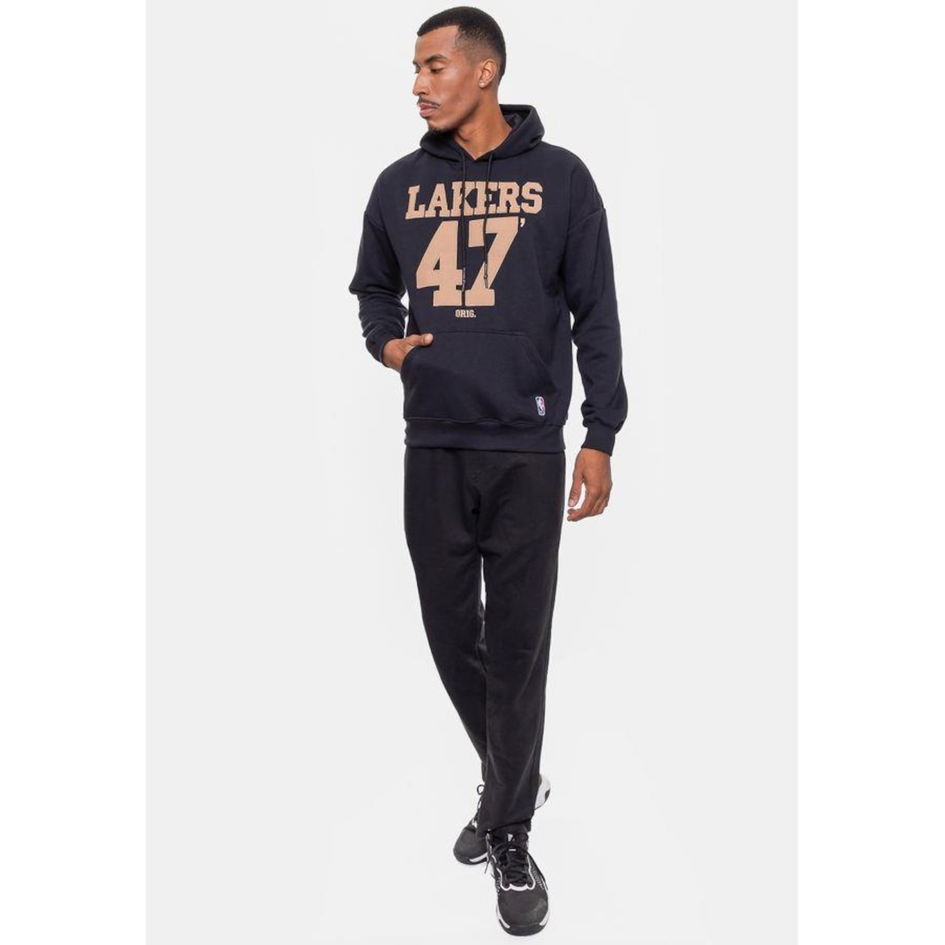 Blusão de Moletom com Capuz Nba Number Twill Los Angeles Lakers - Masculino - Foto 5