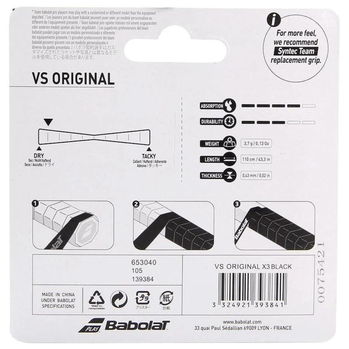 Overgrip Babolat vs Original com 3 Unidades - Foto 2