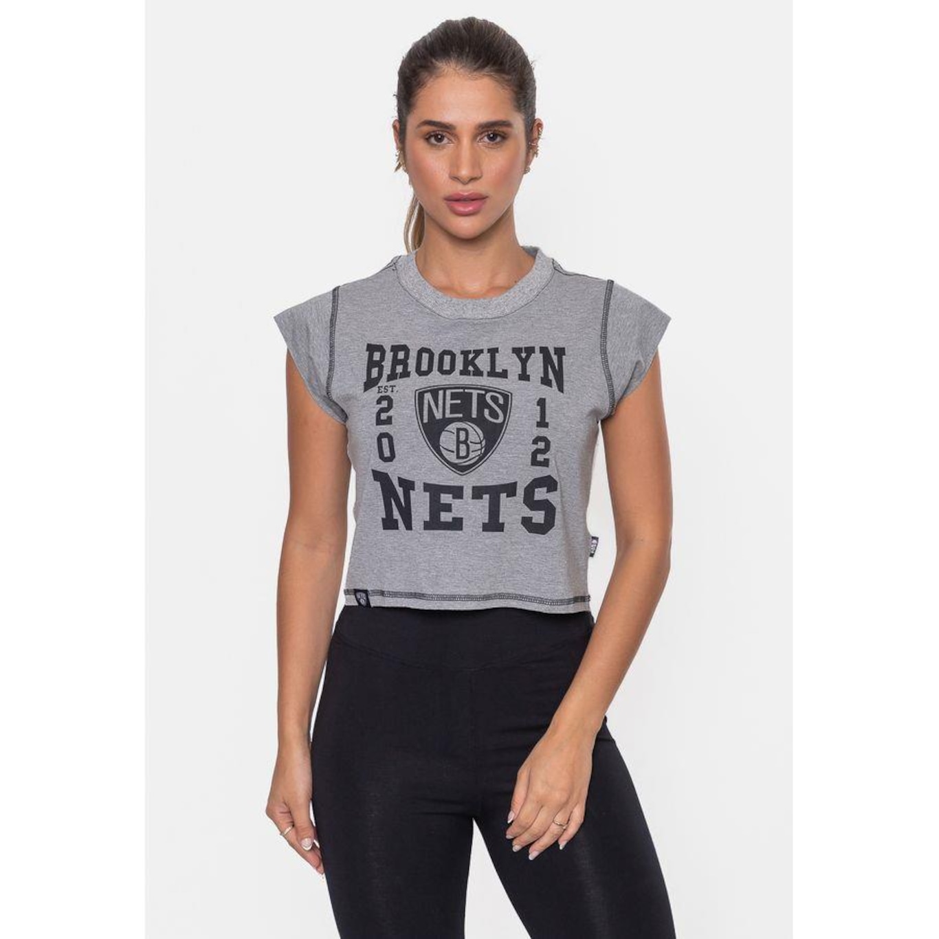 Blusa Cropped Nba College Brooklyn Nets - Feminina - Foto 1