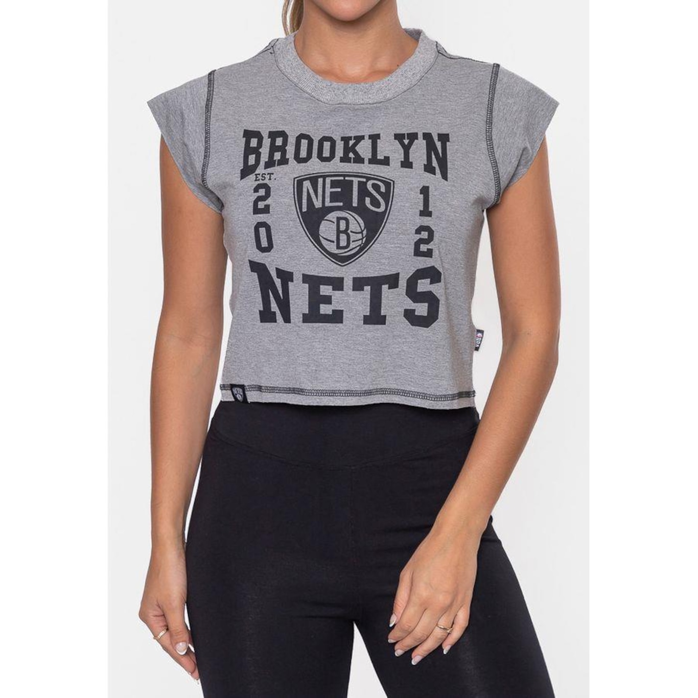 Blusa Cropped Nba College Brooklyn Nets - Feminina - Foto 3