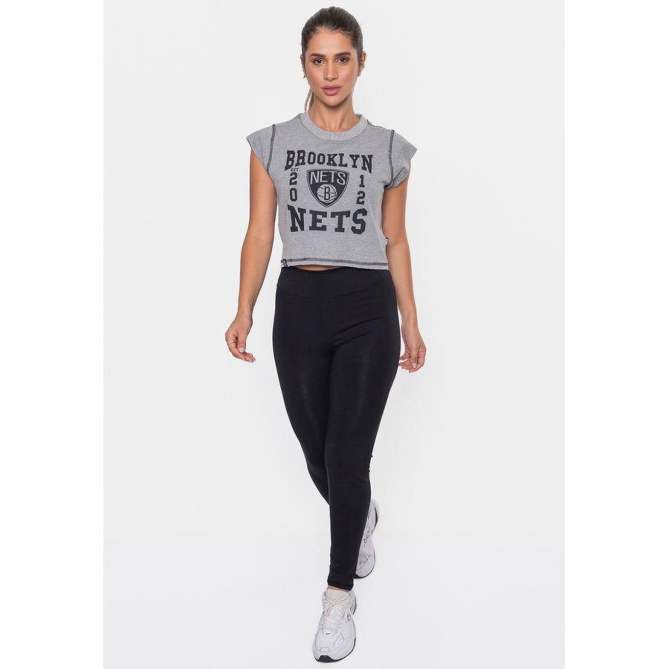 Blusa Cropped Nba College Brooklyn Nets - Feminina - Foto 5