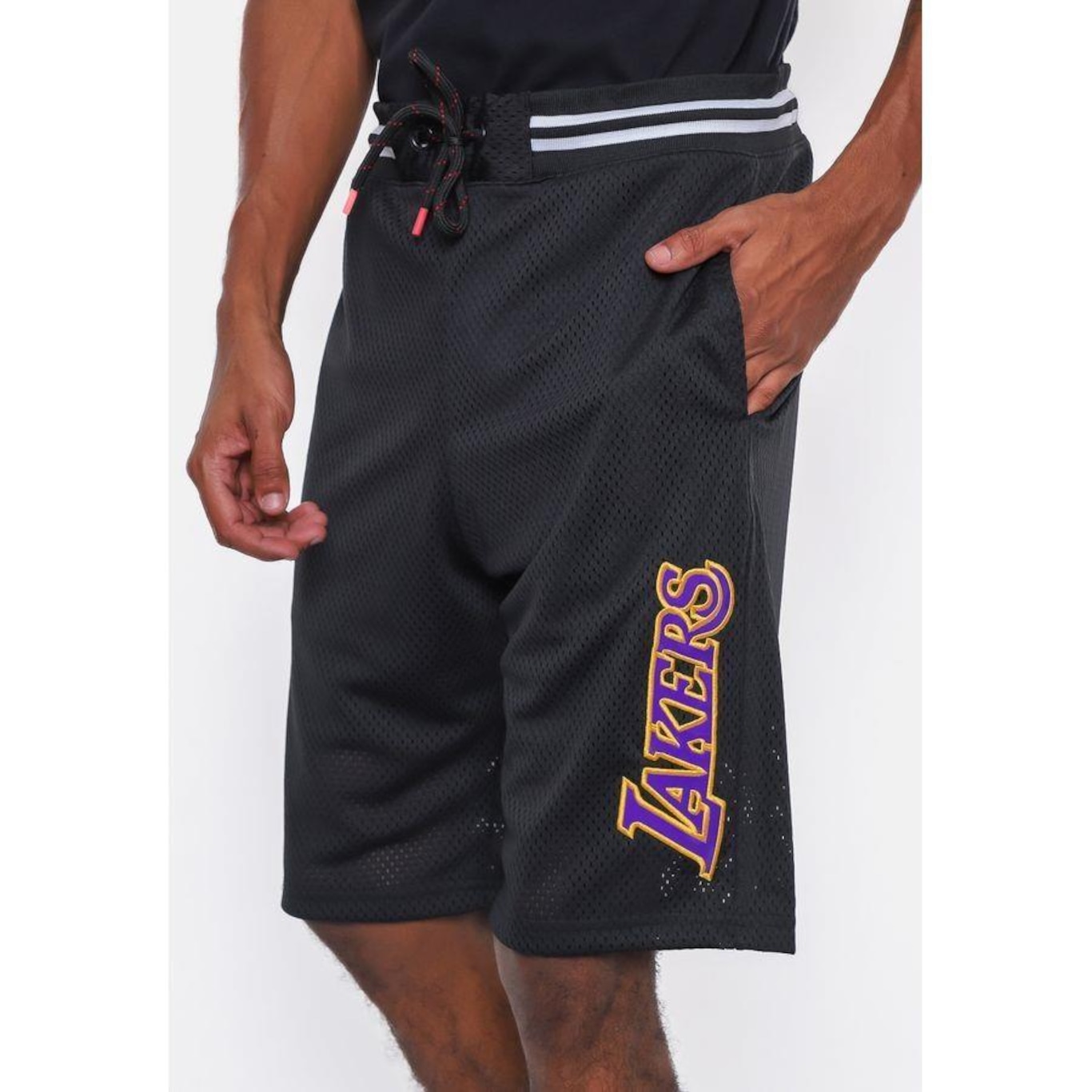 Bermuda Nba Sintética Mesh Los Angeles Lakers Preta - Nba - Masculino - Foto 2