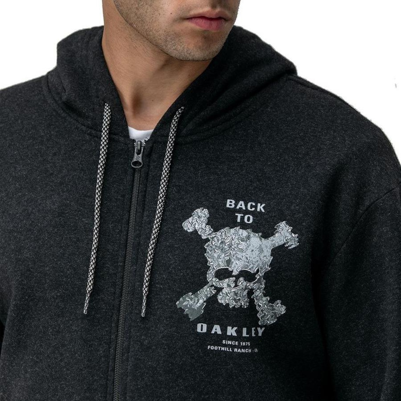 Blusão de Moletom com Capuz Oakley Aberto Back To Skull Wt24 - Masculino - Foto 3