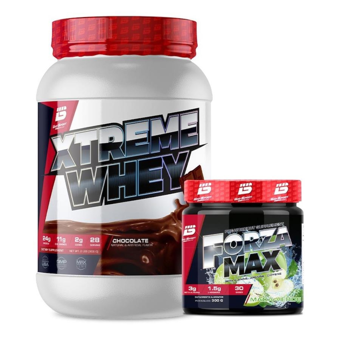 Kit Whey Protein Xtreme 900G + Pré-Treino Forza Max 300G - Bio Sport Usa - Foto 1