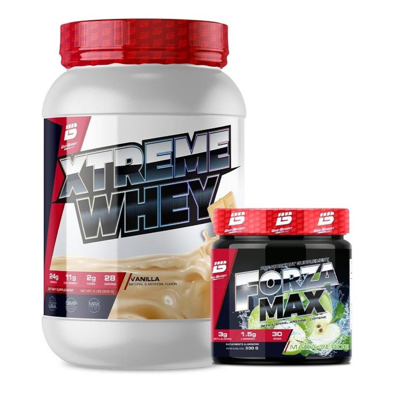 Kit Whey Protein Xtreme 900G + Pré-Treino Forza Max 300G - Bio Sport Usa - Foto 1