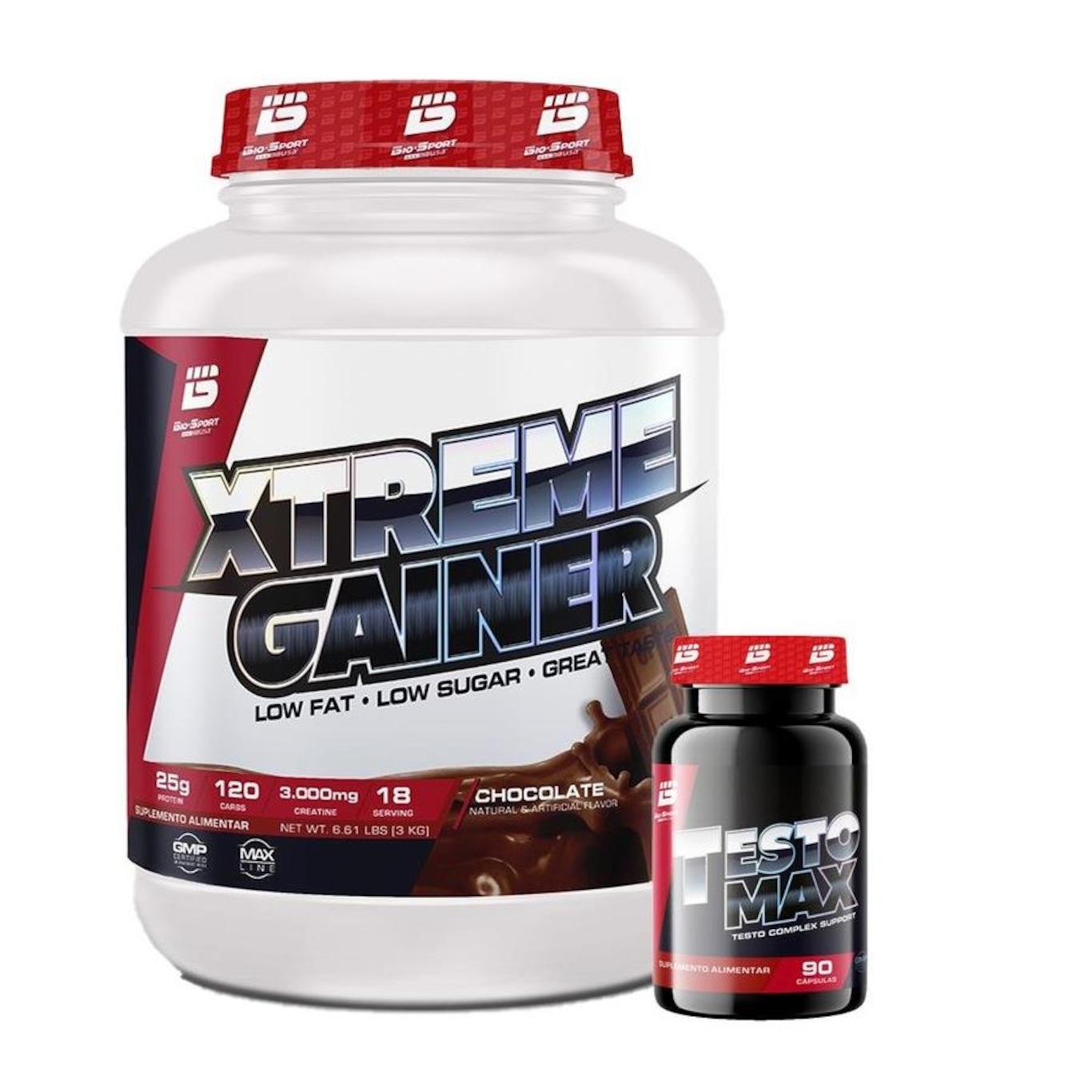 Kit Whey Protein Xtreme Gainer 3Kg + Test Osterona Test o Max 60 Tábs - Bio Sports Usa - Foto 1