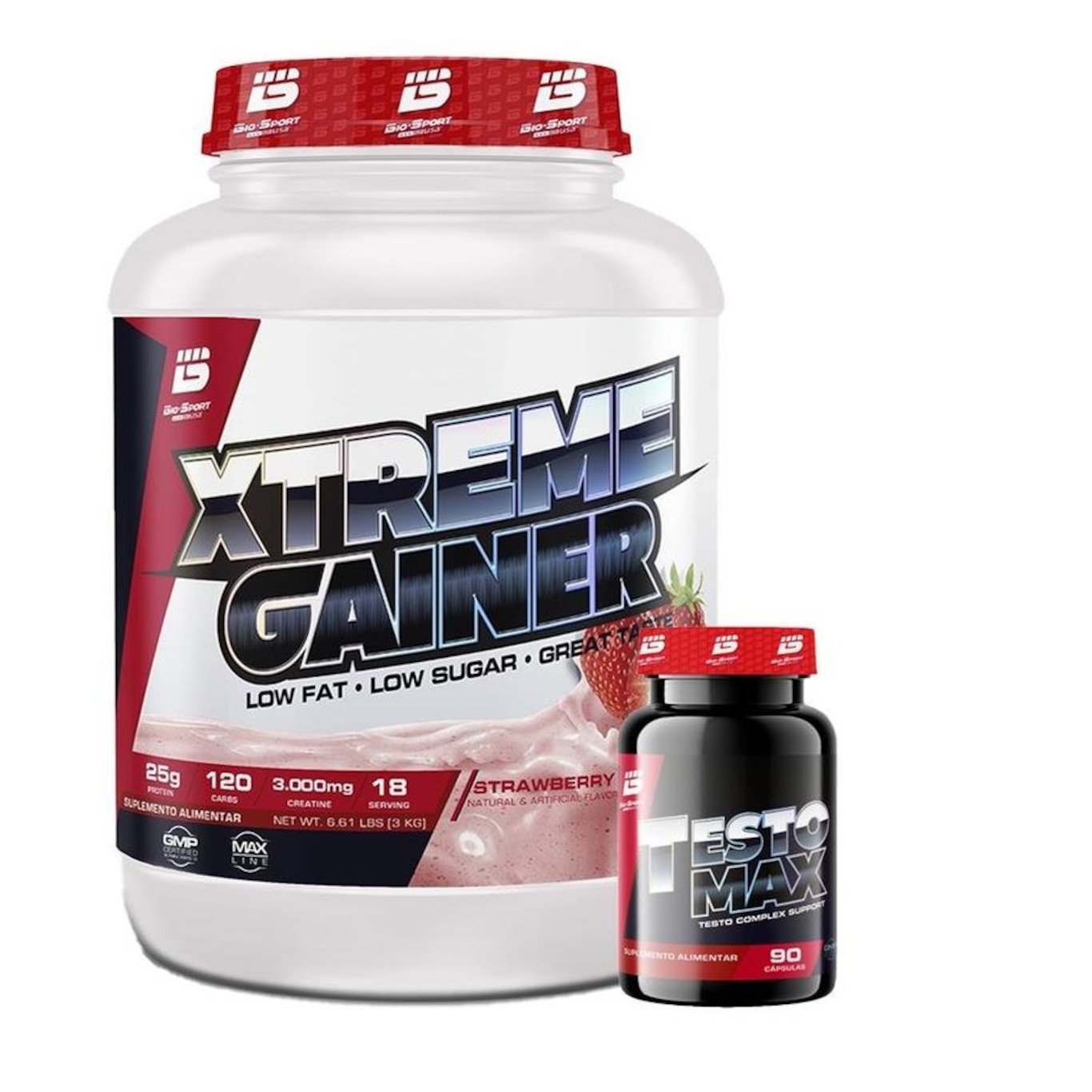 Kit Whey Protein Xtreme Gainer 3Kg + Test Osterona Test o Max 60 Tábs - Bio Sports Usa - Foto 1