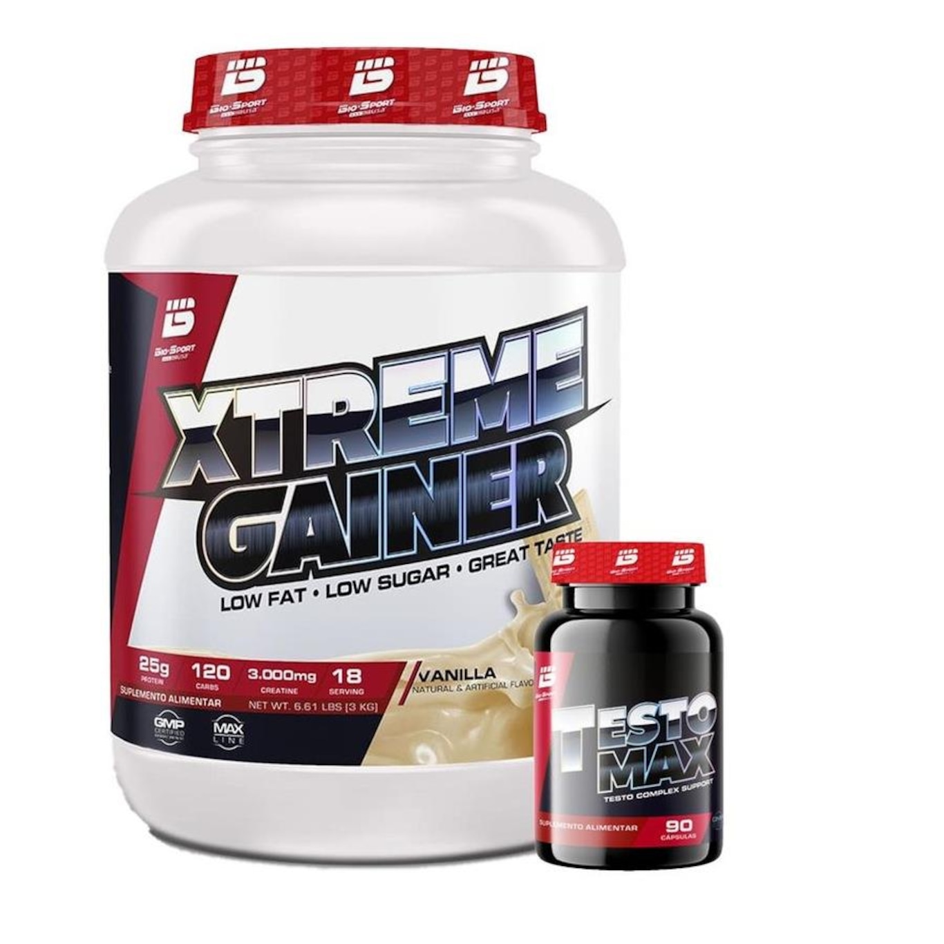 Kit Whey Protein Xtreme Gainer 3Kg + Test Osterona Test o Max 60 Tábs - Bio Sports Usa - Foto 1