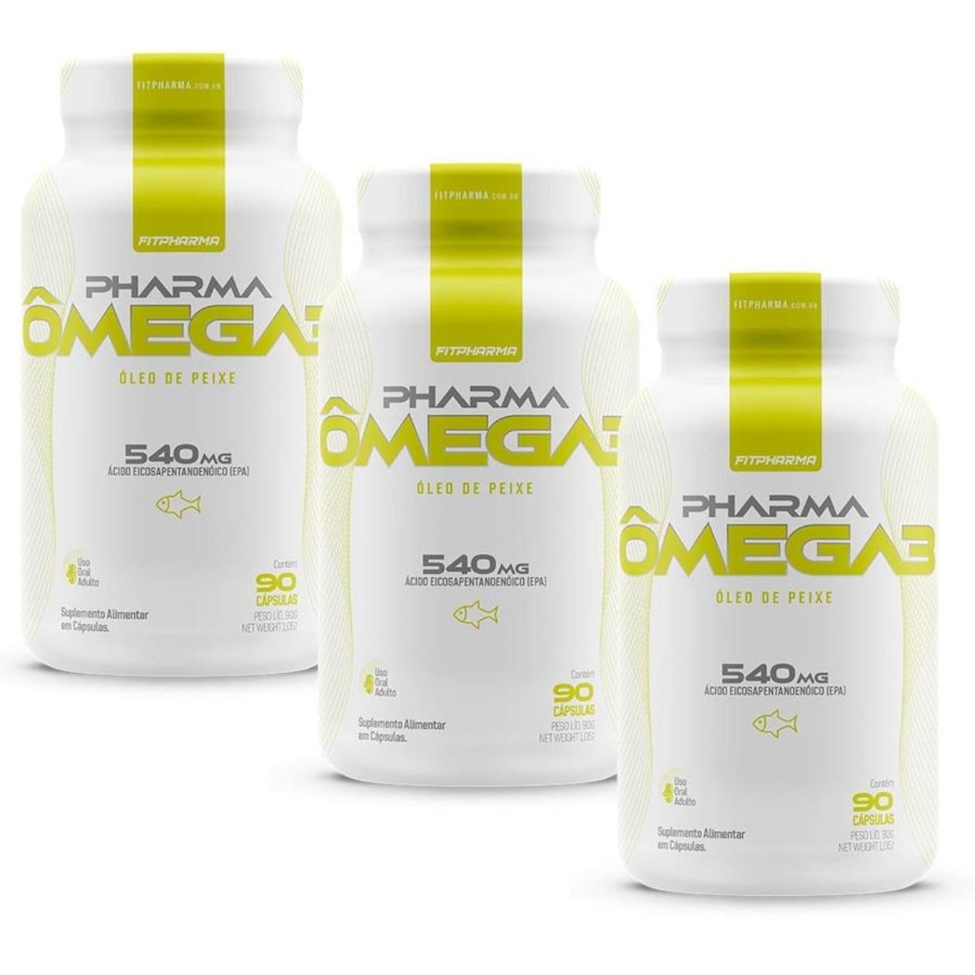 Kit 3X Ômega 3 Pharma Óleo de Peixe 90 Cáps - Fitpharma - Foto 1