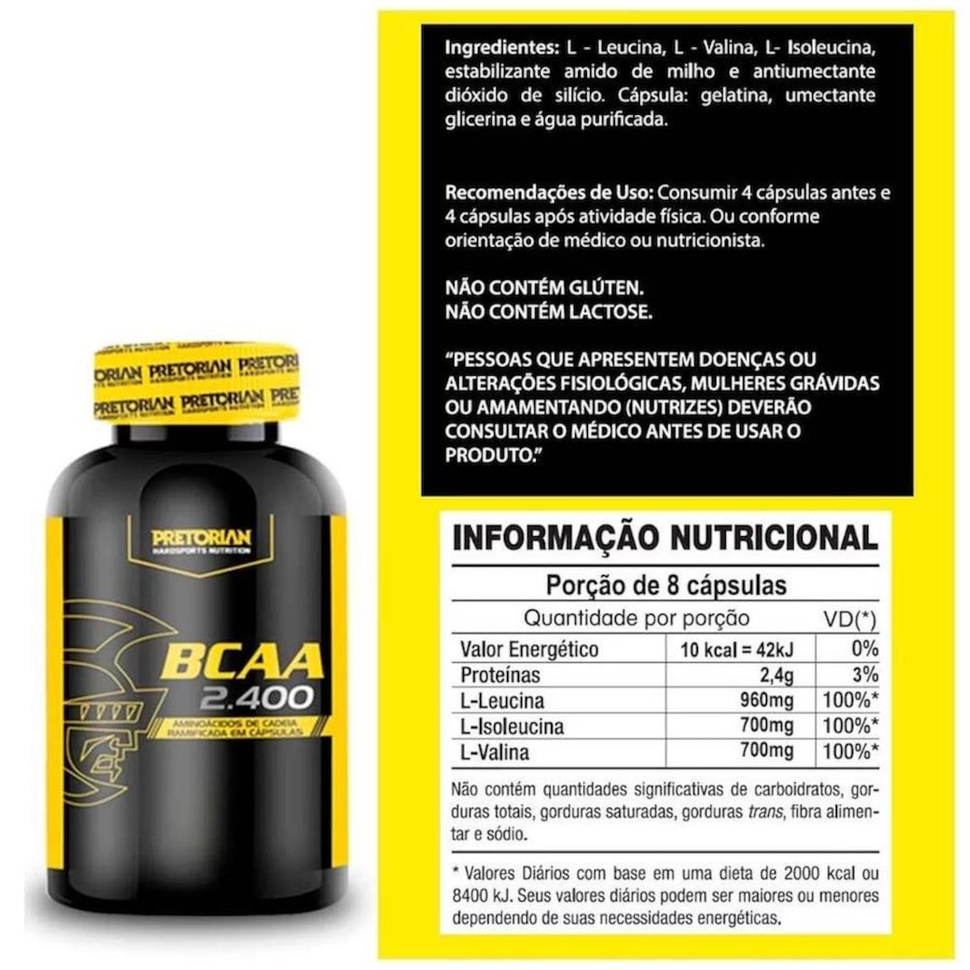 Kit 3X Bcaa 2400 60 Cáps - Pretorian - Foto 2