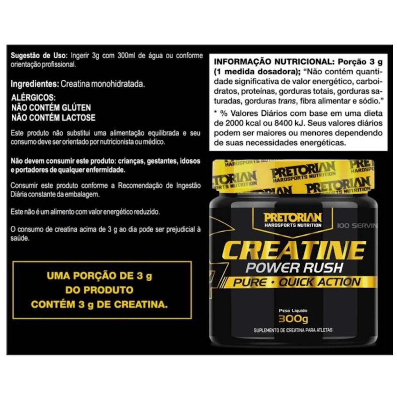 Kit 5X Creatina Power Rush 300G - Pretorian - Foto 2