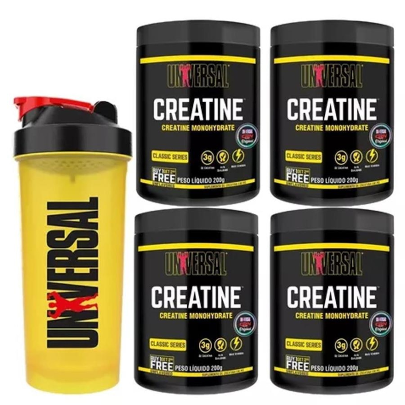 Combo 4X Creatina Universal 200G Universal Nutrition + Coqueteleira Universal - Foto 1