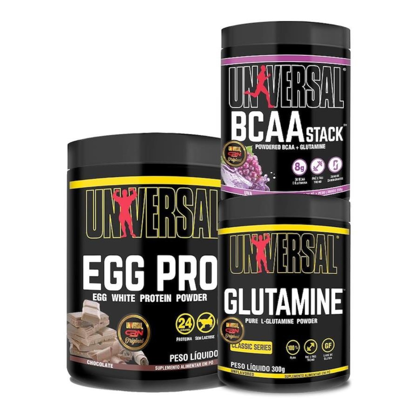 Kit Egg Pro 454g + Bcaa Stack 250g + Glutamina 300g - Universal - Foto 1