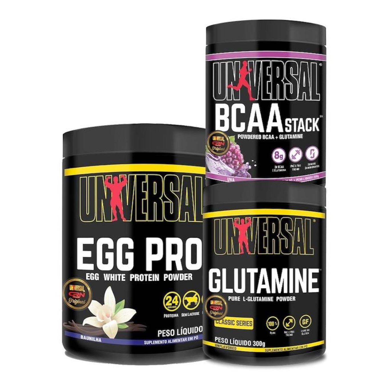 Kit Egg Pro 454g + Bcaa Stack 250g + Glutamina 300g - Universal - Foto 1