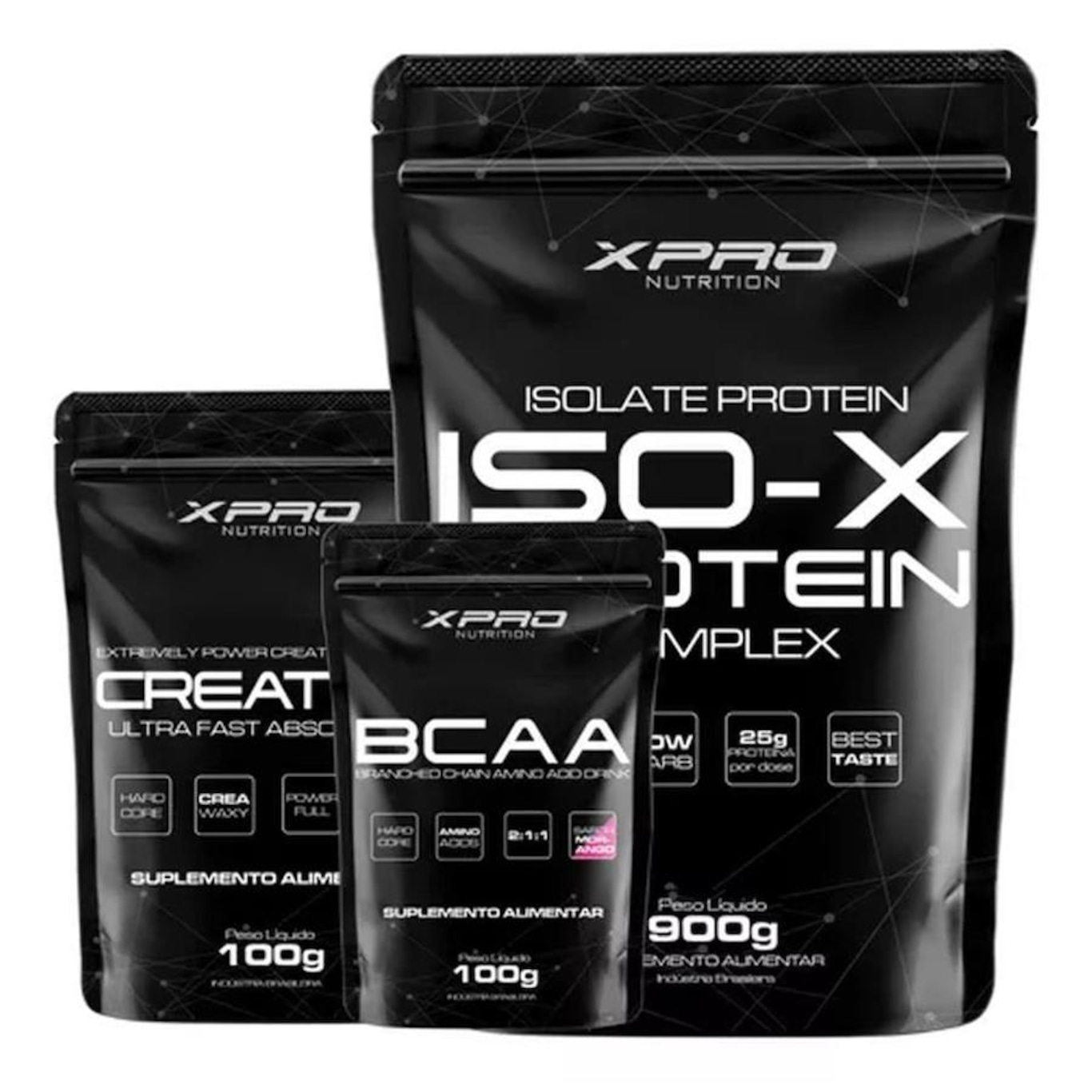 Kit Iso-X 900Gr Chocolate + Creatina 100Gr + Bcca Morango 100Gr - Xpro Nutrition - Foto 1