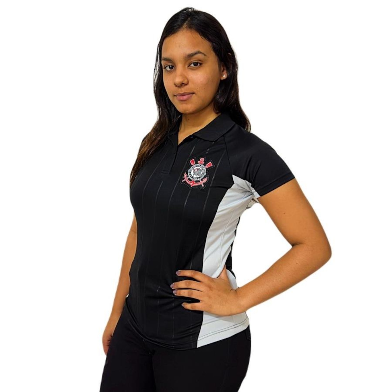 Camisa do Corinthians Lotus Baby Look Polo Emboss - Feminina - Foto 2